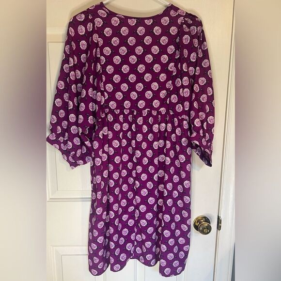 Purple Rose Print V Neck Midi Dress/Swim Cover Up Sz Small - Picture 5 of 8